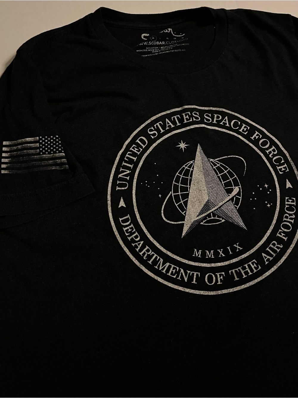 US Space Force Logo Short Sleeve T-Shirt Medium Black USA Military Rocket Flag